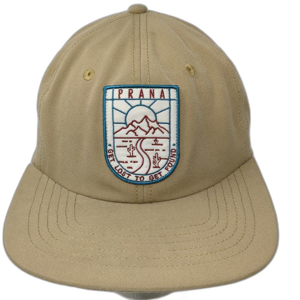 prAna Snapback Hat Beige One Size Get Lost To Get Found Mountain Patch Recycled